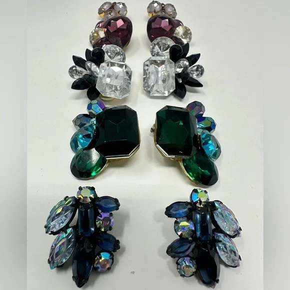 Set of 5 Vintage Jeweled Costume clip on earrings - Picture 1 of 9